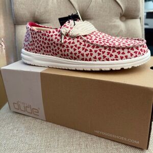 Hey Dude Women's Shoes Red Heart Pattern